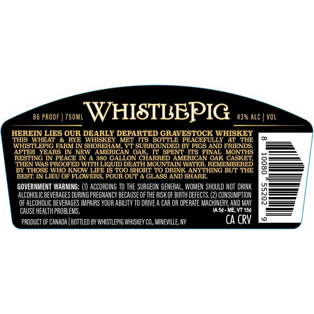 WhistlePig Liquid Death Gravestock Wheat Whiskey - Liquor Bar Delivery