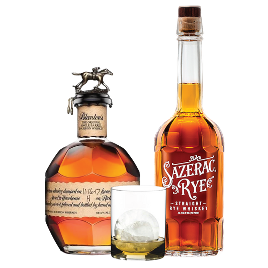 Blanton's Single Barrel Bourbon, Sazerac Rye Whiskey, Clear Whisky Tumbler Package