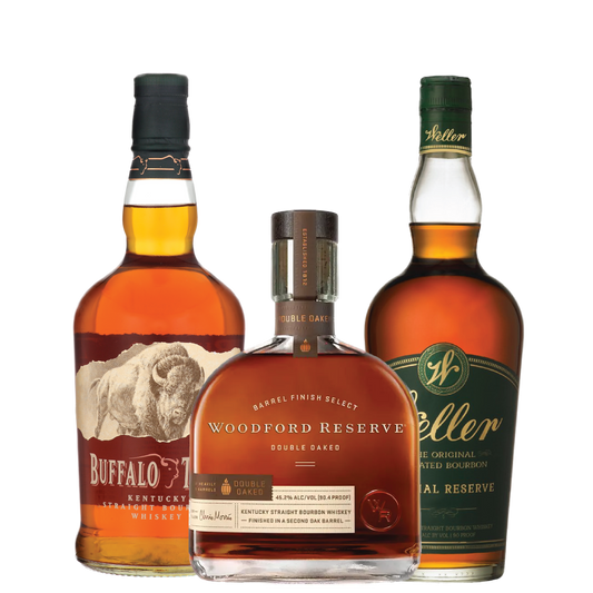 Woodford Reserve Double Oaked Bourbon, Buffalo Trace, Weller Special Reserve Bundle